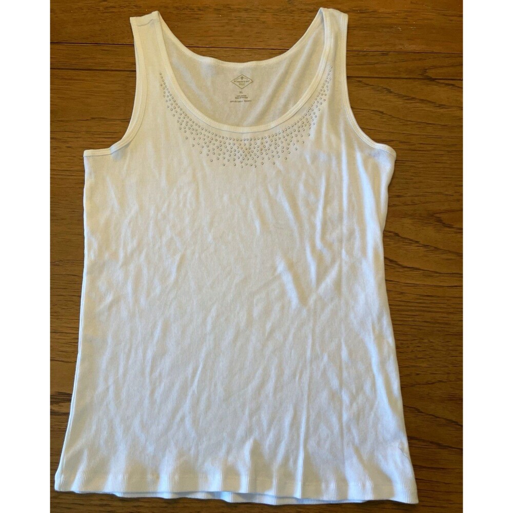 St. John's Bay Women's White Solid Scoop Neck Studded Tank Top Wide Strap XL